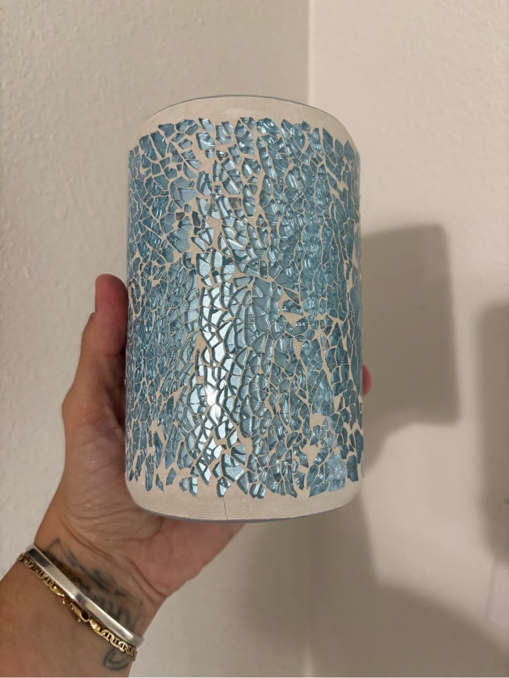 Pink Zebra Simmering Light Wax Warmer – Blue Silver Crackle w/base NIB